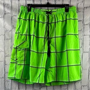 Jean Legacy  Size:2XL  Men’s Swim Trunks Shorts Green/ Black Square  NWOT